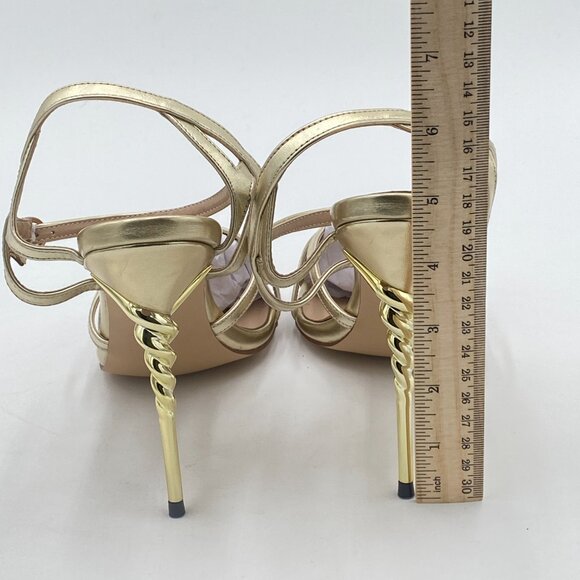 Gold Peep Toe Spiral High Heels Ankle Strap Sandals Cutout Summer Dress Shoe - Picture 4 of 6